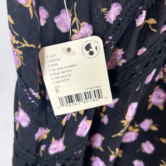 NWT Free People Intimately Floral Black Mini Dress Sleeveless Ruffle Hem S - Picture 6 of 9